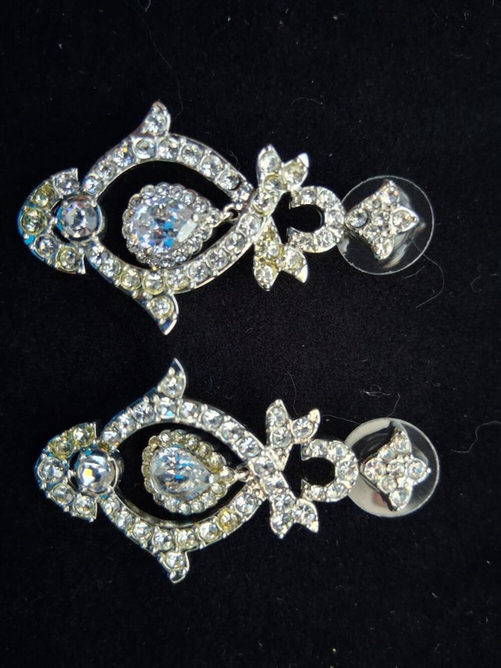 Kenneth Jay Lane WG plated Clear Crystal Teardrop Dangle Earrings